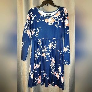 Yo Moko size small Navy floral pleated bottom dress